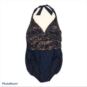 NEW Catalina Metallic Animal Print Halter Swimsuit - 12